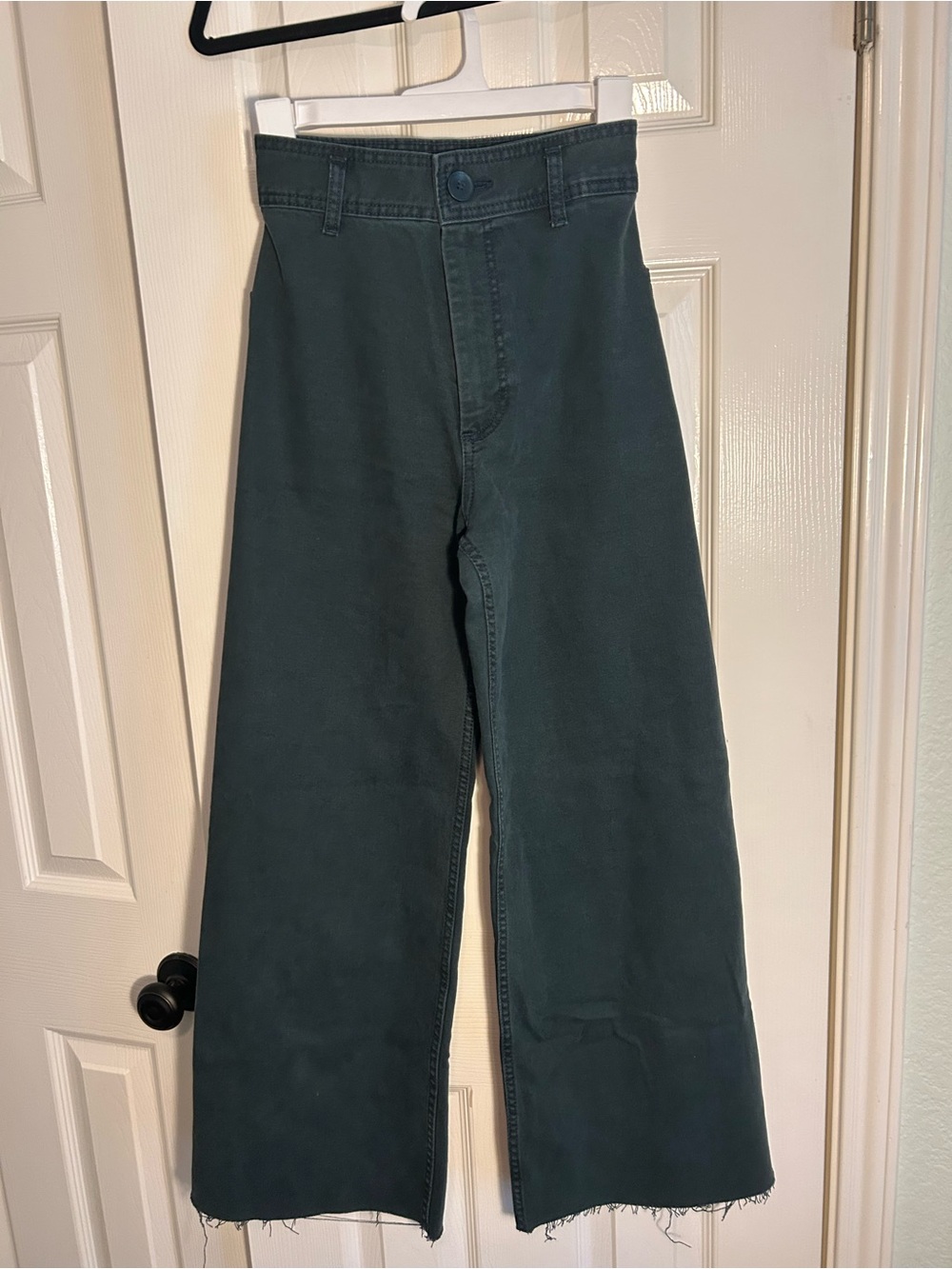Zara Marine Straight Jeans Teal High Waist Wide Leg Size 2